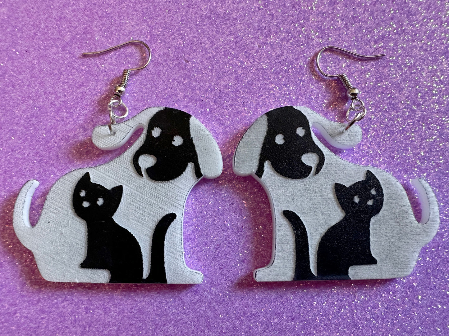 Cat and Dog Earrings: Laser Cut Acrylic Dogs and Cats, Dog and Cat Friends, Kitty, Kitten, Cat, Animals, Feline, Best Gifts for Her/Him/Them