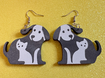 Cat and Dog Earrings: Laser Cut Acrylic Dogs and Cats, Dog and Cat Friends, Kitty, Kitten, Cat, Animals, Feline, Best Gifts for Her/Him/Them