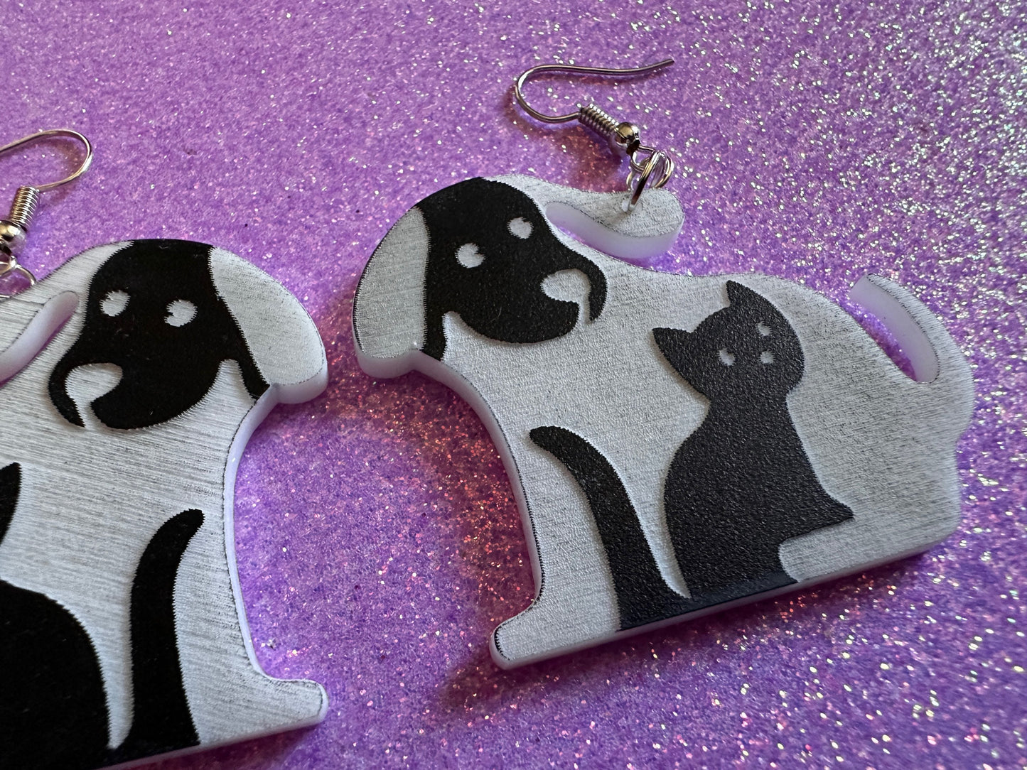 Cat and Dog Earrings: Laser Cut Acrylic Dogs and Cats, Dog and Cat Friends, Kitty, Kitten, Cat, Animals, Feline, Best Gifts for Her/Him/Them