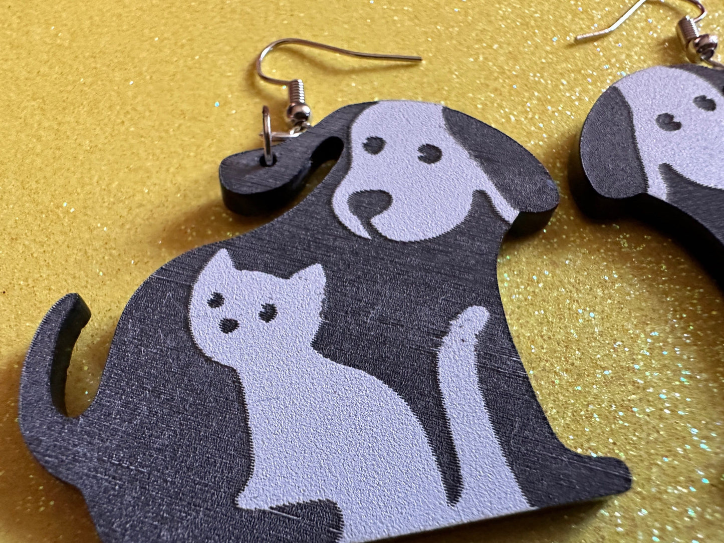 Cat and Dog Earrings: Laser Cut Acrylic Dogs and Cats, Dog and Cat Friends, Kitty, Kitten, Cat, Animals, Feline, Best Gifts for Her/Him/Them