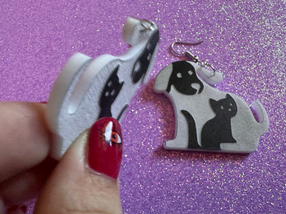 Cat and Dog Earrings: Laser Cut Acrylic Dogs and Cats, Dog and Cat Friends, Kitty, Kitten, Cat, Animals, Feline, Best Gifts for Her/Him/Them