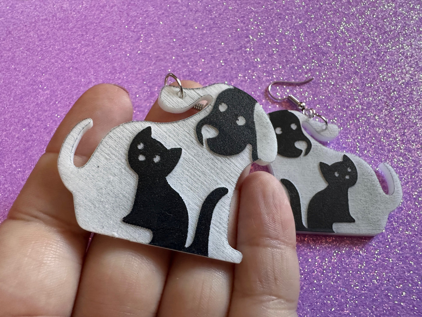Cat and Dog Earrings: Laser Cut Acrylic Dogs and Cats, Dog and Cat Friends, Kitty, Kitten, Cat, Animals, Feline, Best Gifts for Her/Him/Them