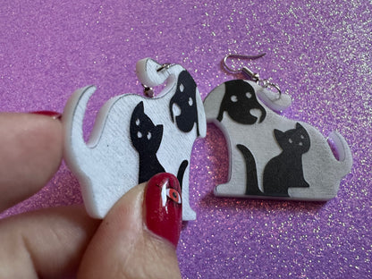 Cat and Dog Earrings: Laser Cut Acrylic Dogs and Cats, Dog and Cat Friends, Kitty, Kitten, Cat, Animals, Feline, Best Gifts for Her/Him/Them