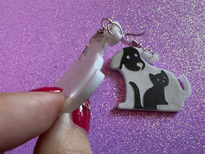 Cat and Dog Earrings: Laser Cut Acrylic Dogs and Cats, Dog and Cat Friends, Kitty, Kitten, Cat, Animals, Feline, Best Gifts for Her/Him/Them