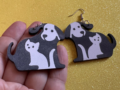 Cat and Dog Earrings: Laser Cut Acrylic Dogs and Cats, Dog and Cat Friends, Kitty, Kitten, Cat, Animals, Feline, Best Gifts for Her/Him/Them