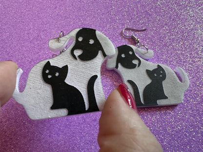 Cat and Dog Earrings: Laser Cut Acrylic Dogs and Cats, Dog and Cat Friends, Kitty, Kitten, Cat, Animals, Feline, Best Gifts for Her/Him/Them