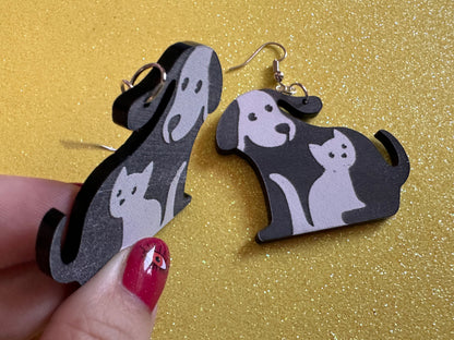 Cat and Dog Earrings: Laser Cut Acrylic Dogs and Cats, Dog and Cat Friends, Kitty, Kitten, Cat, Animals, Feline, Best Gifts for Her/Him/Them