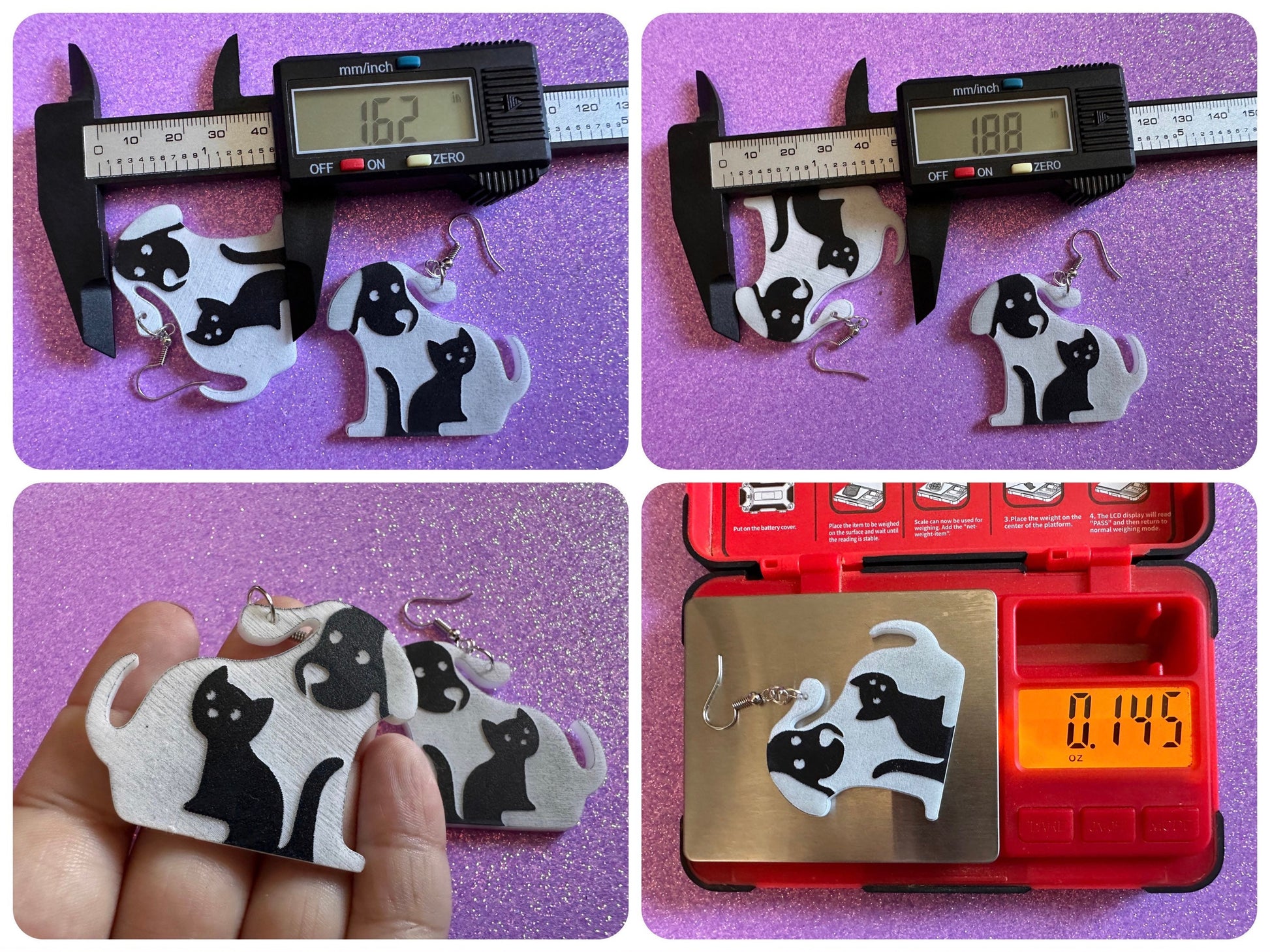 Cat and Dog Earrings: Laser Cut Acrylic Dogs and Cats, Dog and Cat Friends, Kitty, Kitten, Cat, Animals, Feline, Best Gifts for Her/Him/Them