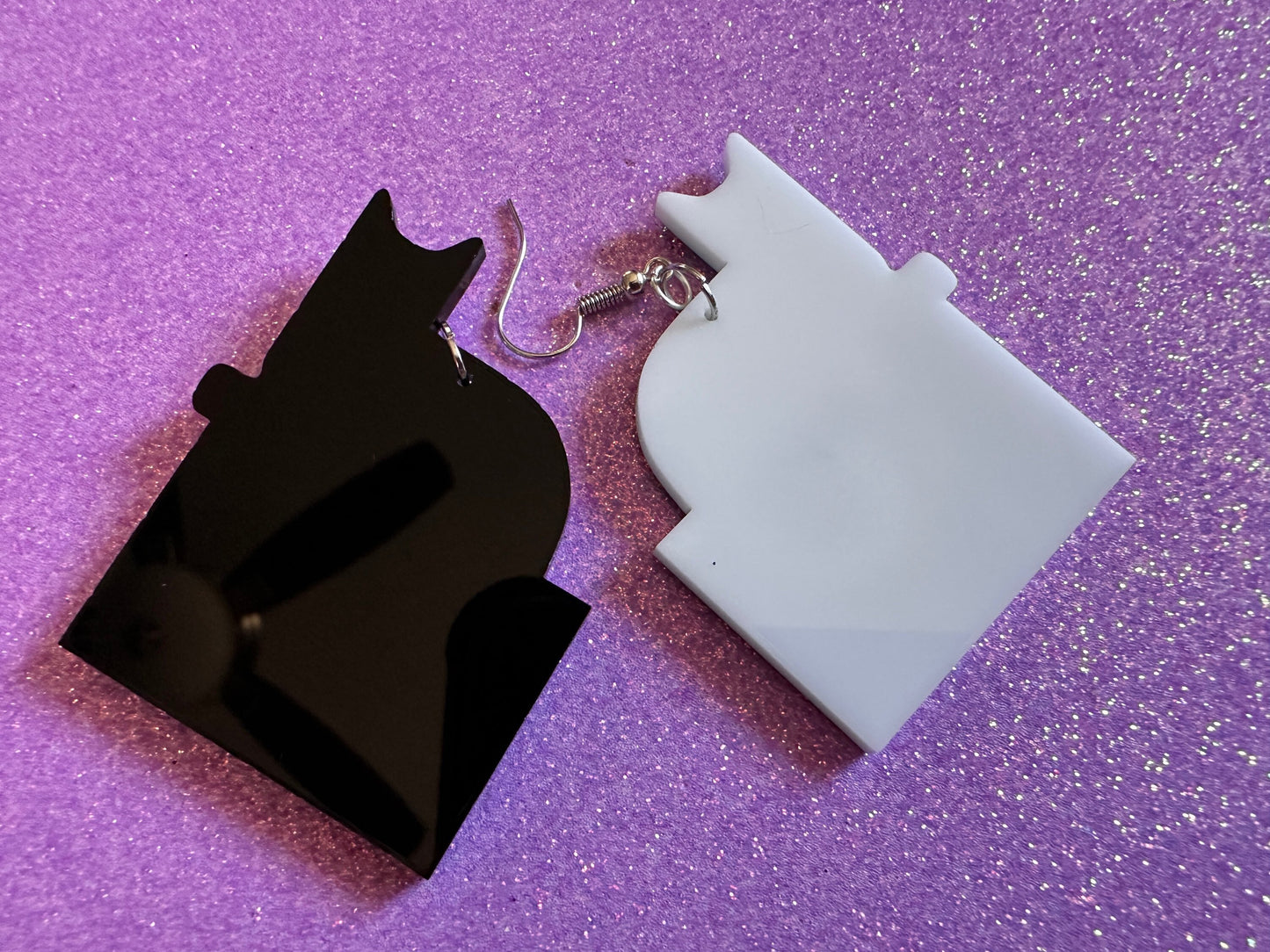 Cat in Box Earrings: Laser Cut Acrylic Cats, Kitty, Kitten, Pussy Cat, Animals, Feline, Black Cat, White Cat, Best Gifts for Her/Him/Them