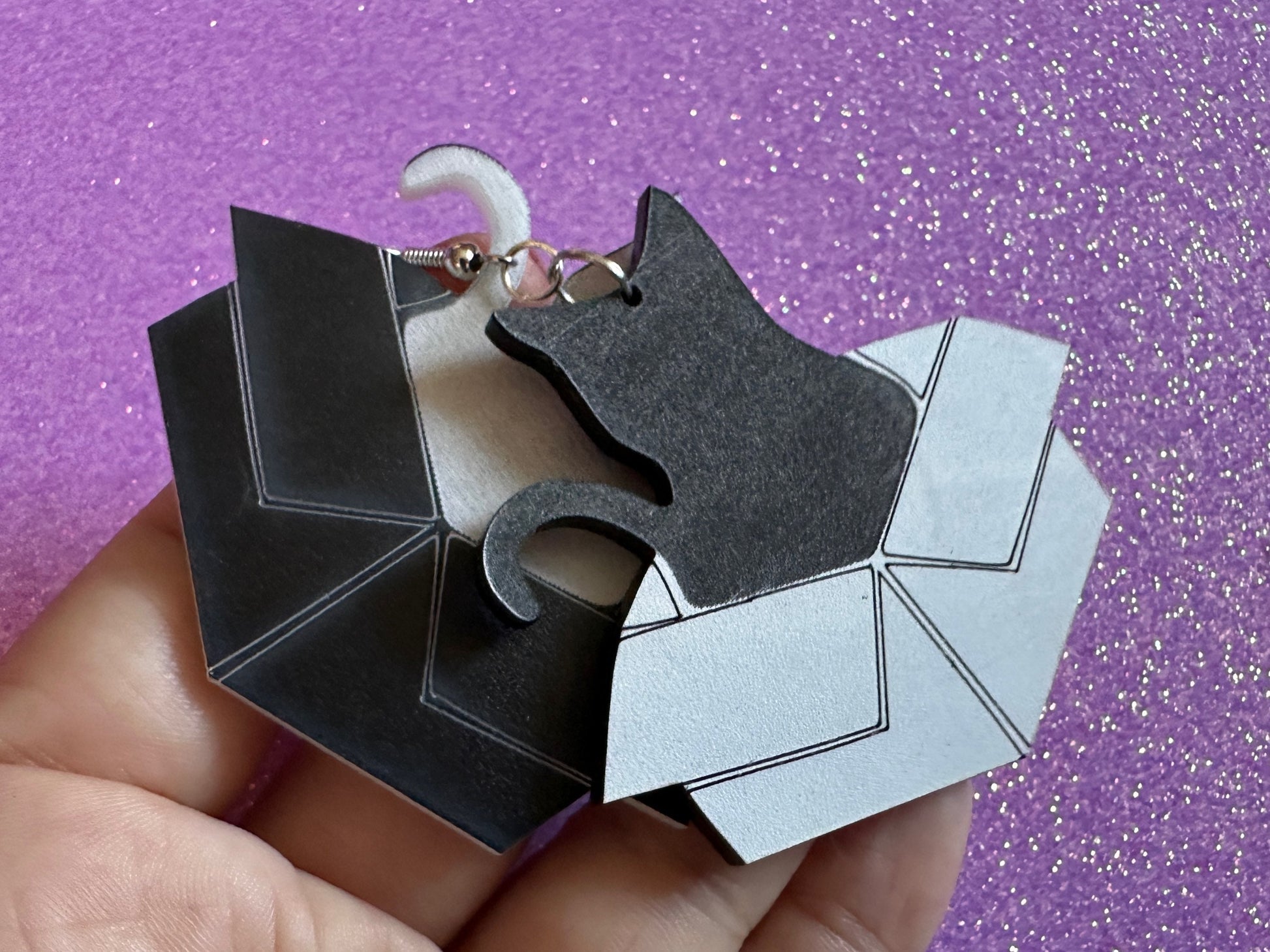 Cat in Box Earrings: Laser Cut Acrylic Cats, Kitty, Kitten, Pussy Cat, Animals, Feline, Black Cat, White Cat, Best Gifts for Her/Him/Them