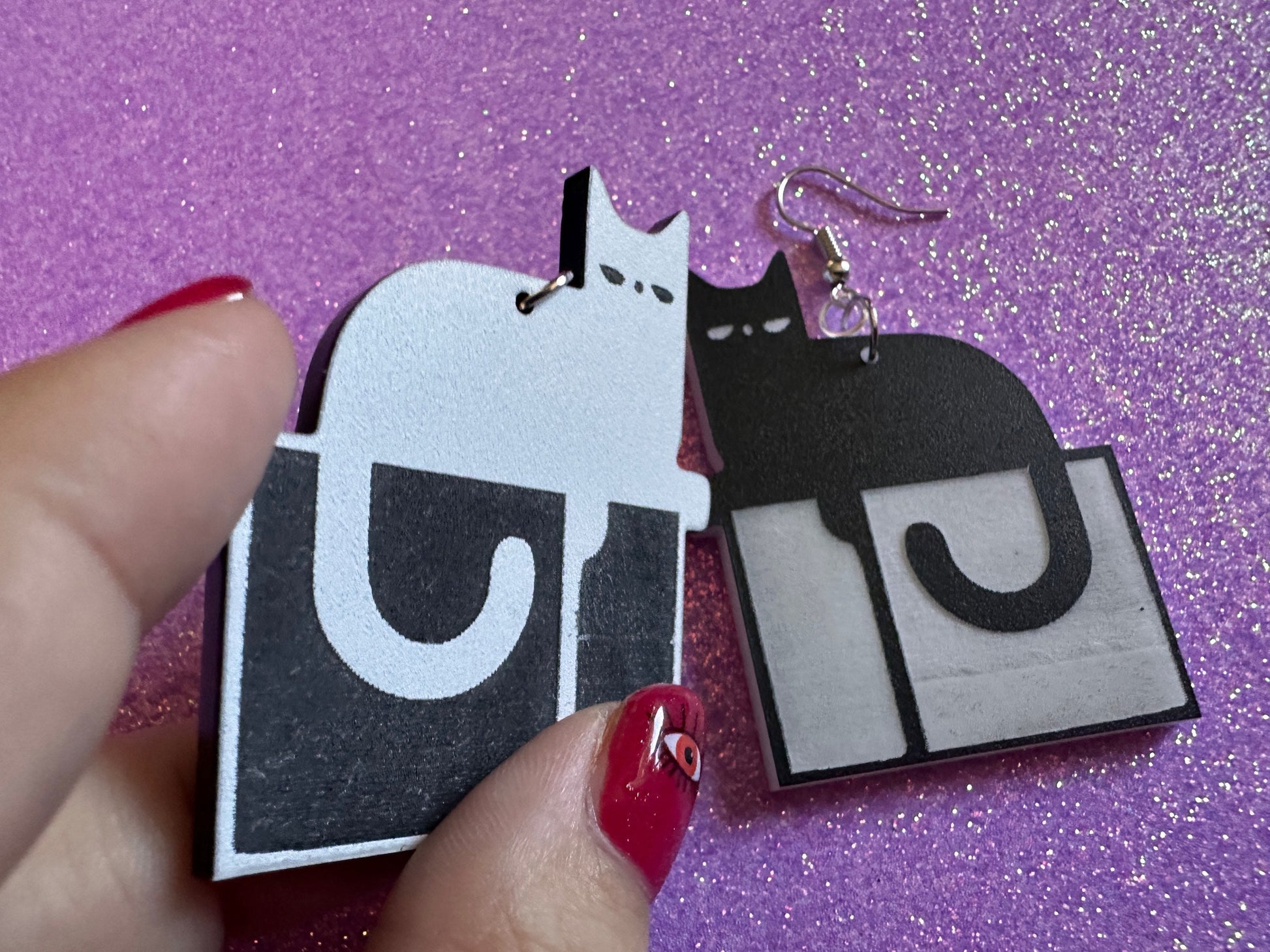 Cat in Box Earrings: Laser Cut Acrylic Cats, Kitty, Kitten, Pussy Cat, Animals, Feline, Black Cat, White Cat, Best Gifts for Her/Him/Them