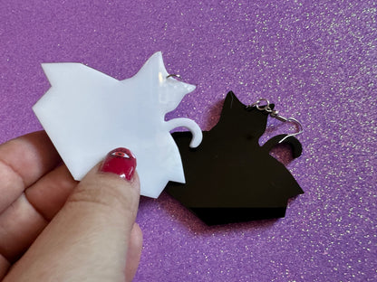 Cat in Box Earrings: Laser Cut Acrylic Cats, Kitty, Kitten, Pussy Cat, Animals, Feline, Black Cat, White Cat, Best Gifts for Her/Him/Them