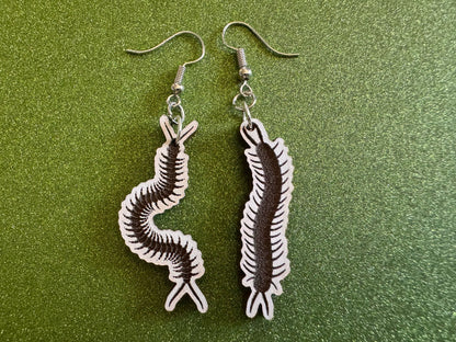 Centipede Earrings: Laser Cut Acrylic Centipedes, Bugs, Insects, Entomology, Novelty Costume Jewelry, Gag Gift, Best Gifts for Her/Him/Them