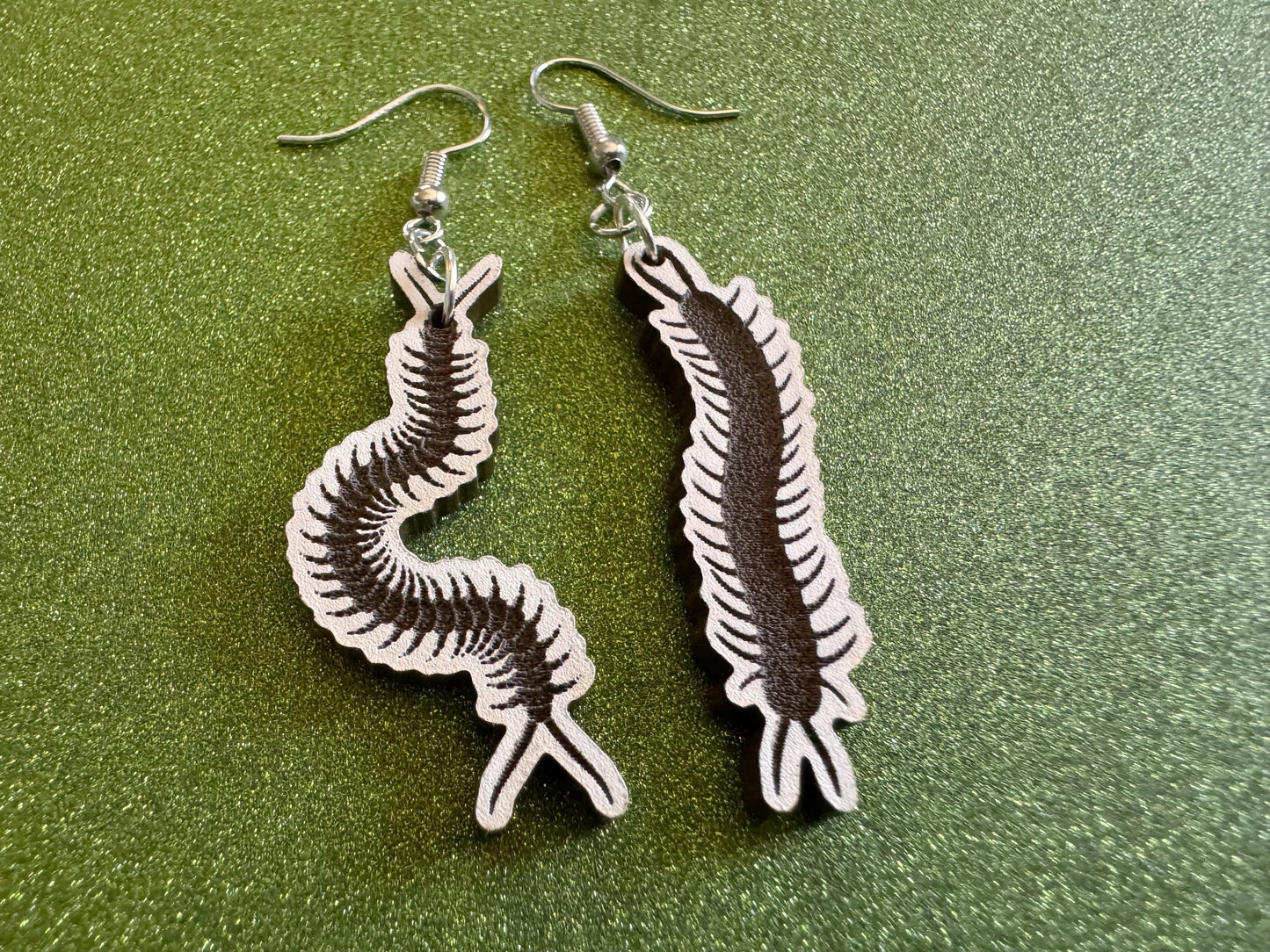 Centipede Earrings: Laser Cut Acrylic Centipedes, Bugs, Insects, Entomology, Novelty Costume Jewelry, Gag Gift, Best Gifts for Her/Him/Them