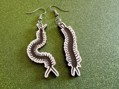 Centipede Earrings: Laser Cut Acrylic Centipedes, Bugs, Insects, Entomology, Novelty Costume Jewelry, Gag Gift, Best Gifts for Her/Him/Them