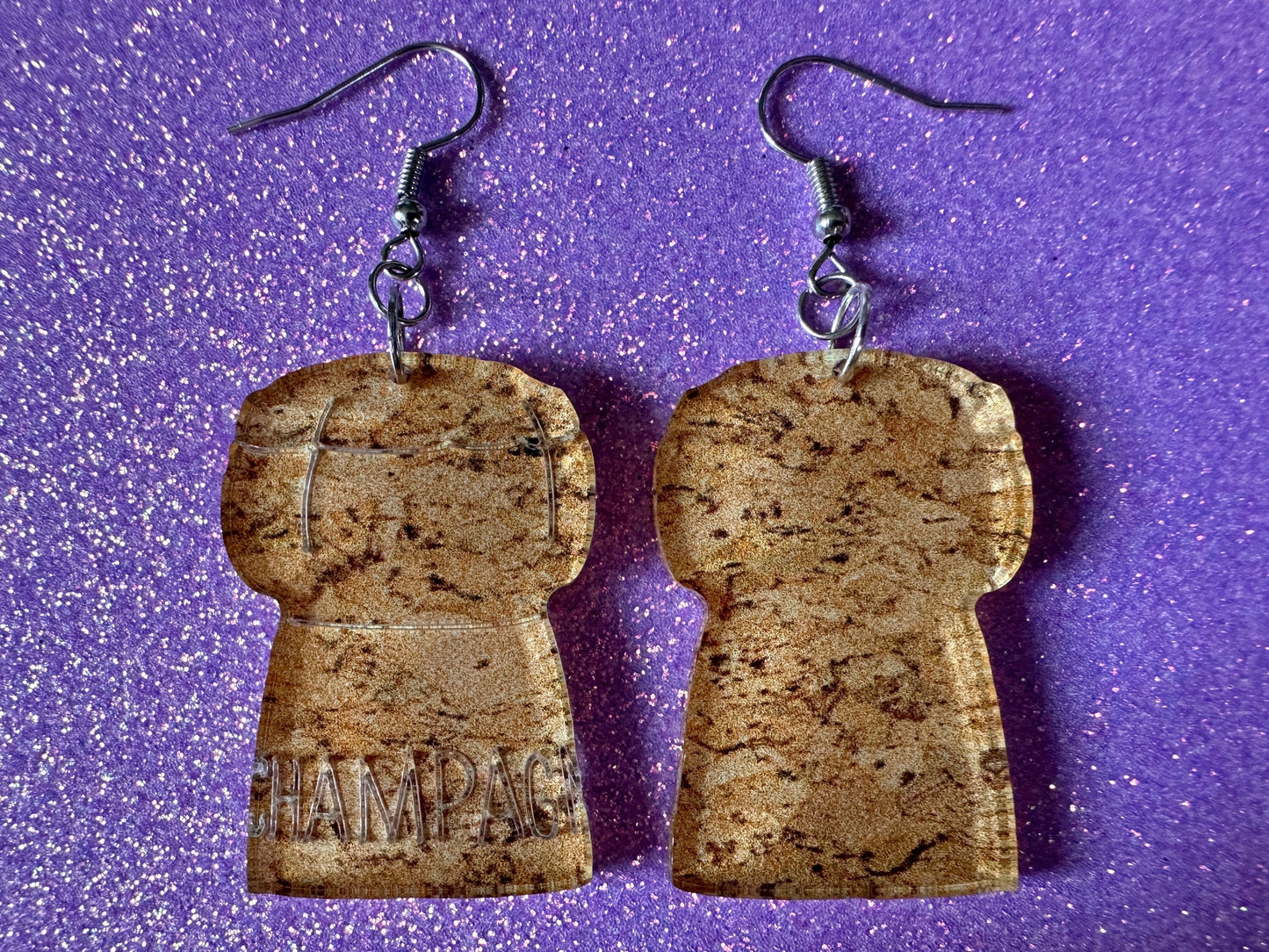Champagne Cork Earrings: Laser Cut Acrylic Champagne Corks, NYE, New Year's Eve Party, Great Gatsby, Alcohol, Best Gifts for Her/Him/Them