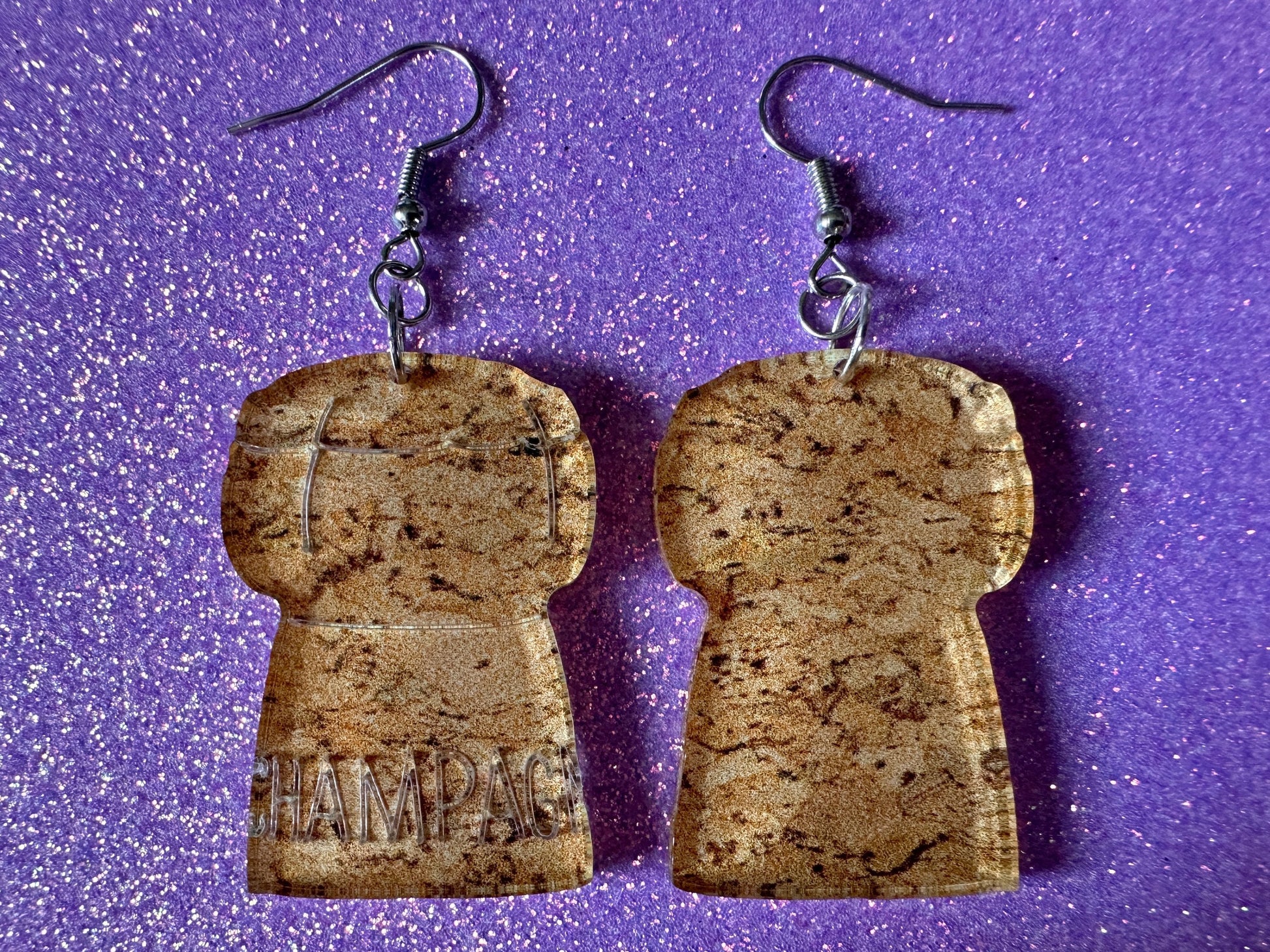 Champagne Cork Earrings: Laser Cut Acrylic Champagne Corks, NYE, New Year's Eve Party, Great Gatsby, Alcohol, Best Gifts for Her/Him/Them