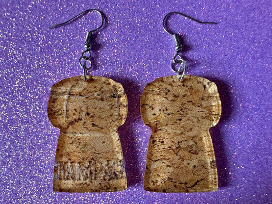 Champagne Cork Earrings: Laser Cut Acrylic Champagne Corks, NYE, New Year's Eve Party, Great Gatsby, Alcohol, Best Gifts for Her/Him/Them