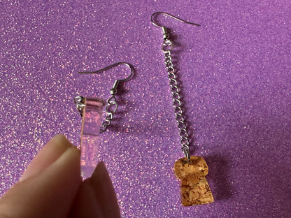 Champagne Cork Earrings: Laser Cut Acrylic Champagne Corks, NYE, New Year's Eve Party, Great Gatsby, Alcohol, Best Gifts for Her/Him/Them