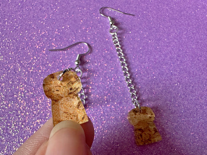 Champagne Cork Earrings: Laser Cut Acrylic Champagne Corks, NYE, New Year's Eve Party, Great Gatsby, Alcohol, Best Gifts for Her/Him/Them