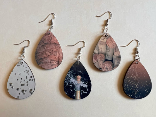 Champagne Earrings: Champagne Bubbles, Bubbly, Cork, Sublimated, Best Gifts for Her/Him/Them