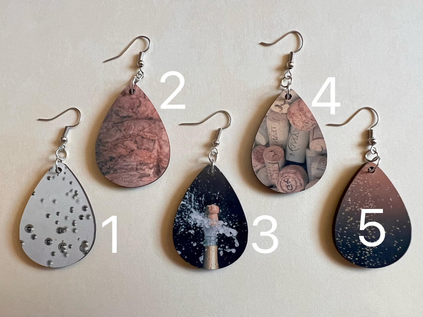 Champagne Earrings: Champagne Bubbles, Bubbly, Cork, Sublimated, Best Gifts for Her/Him/Them