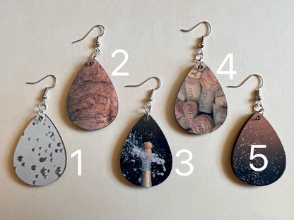 Champagne Earrings: Champagne Bubbles, Bubbly, Cork, Sublimated, Best Gifts for Her/Him/Them