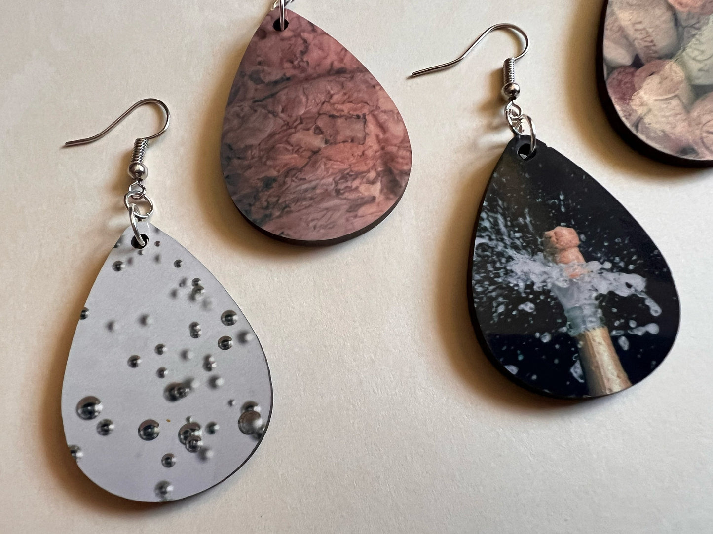 Champagne Earrings: Champagne Bubbles, Bubbly, Cork, Sublimated, Best Gifts for Her/Him/Them