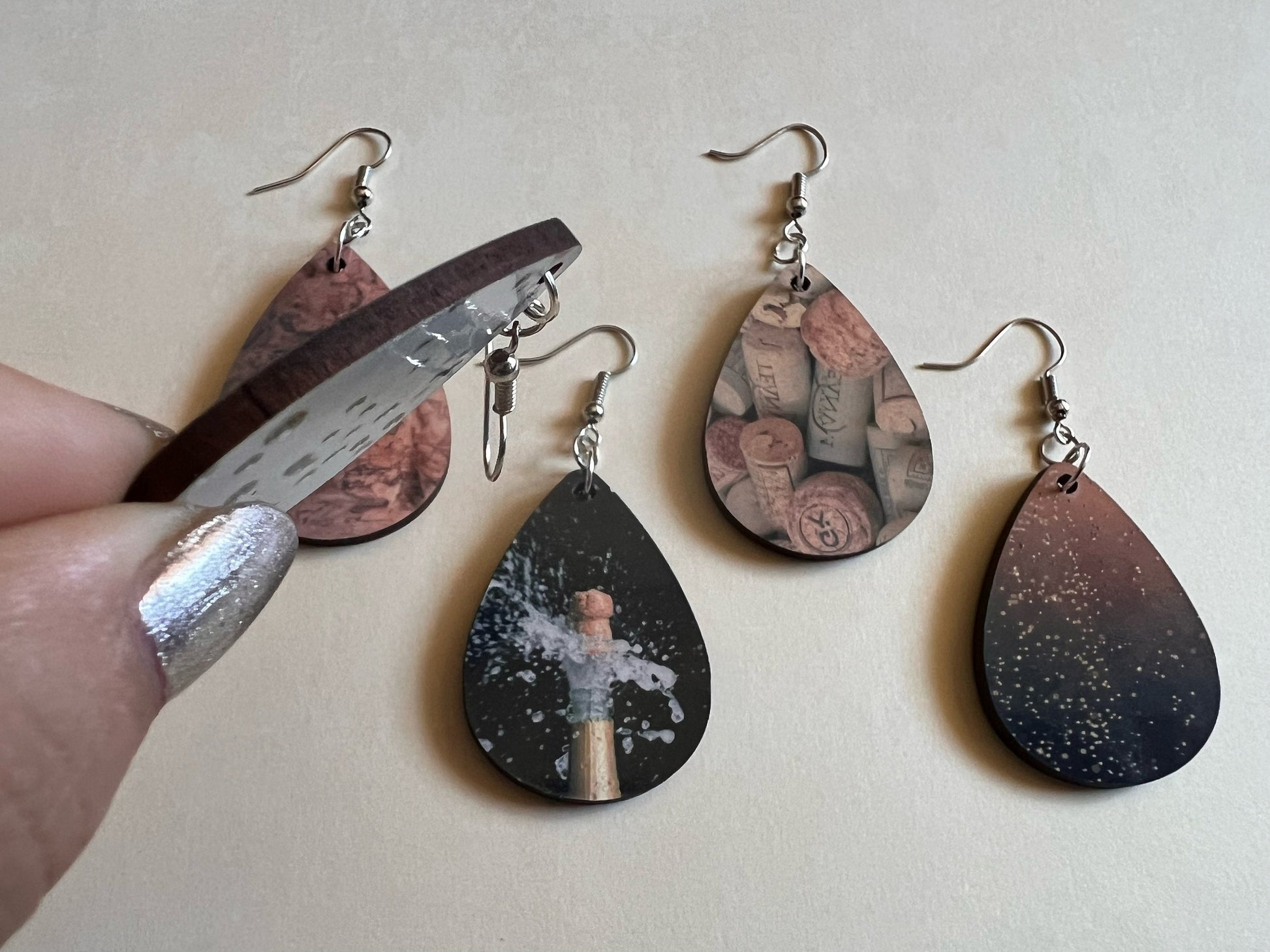 Champagne Earrings: Champagne Bubbles, Bubbly, Cork, Sublimated, Best Gifts for Her/Him/Them
