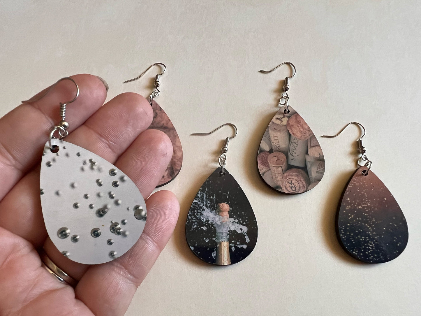 Champagne Earrings: Champagne Bubbles, Bubbly, Cork, Sublimated, Best Gifts for Her/Him/Them