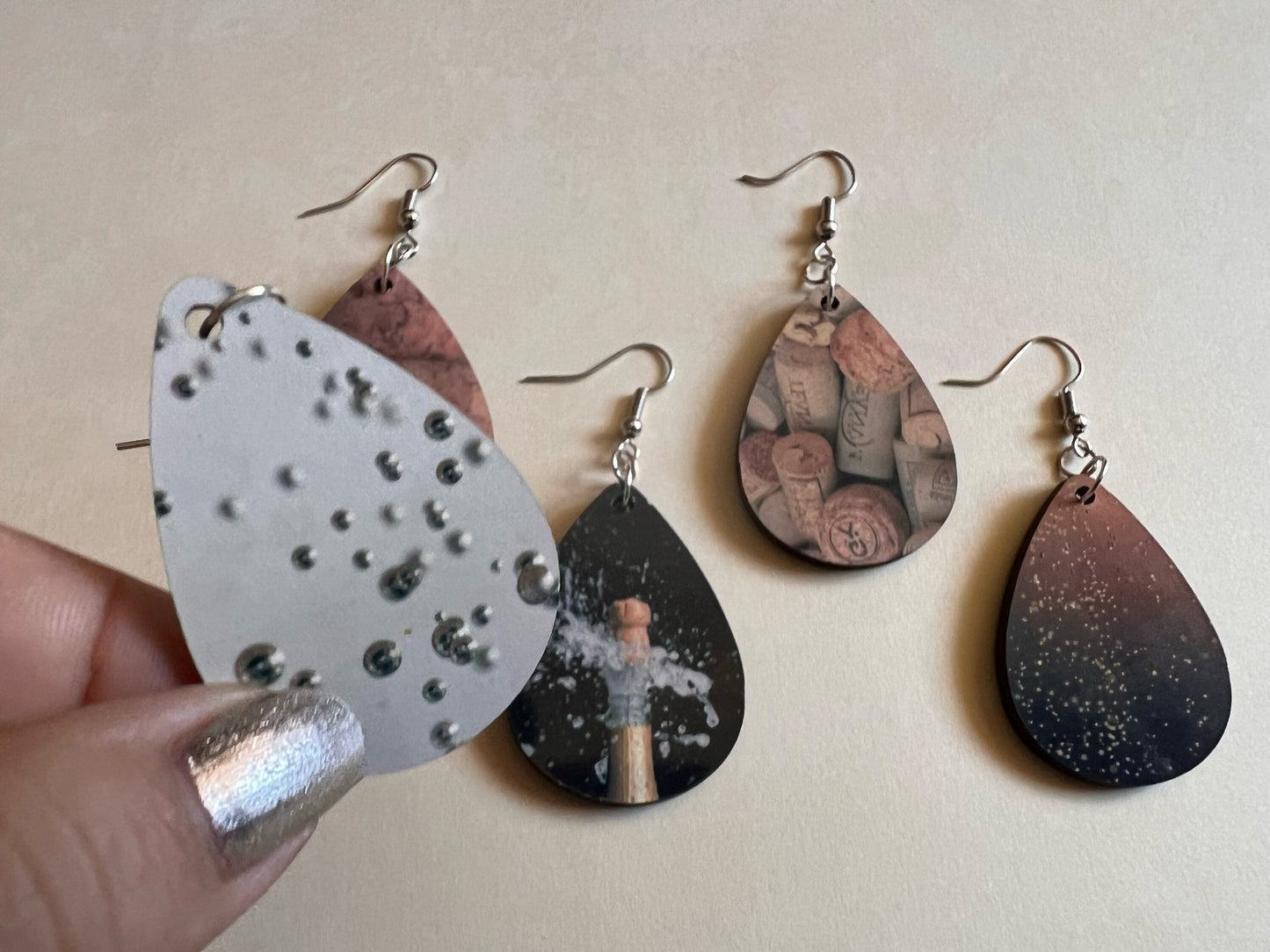 Champagne Earrings: Champagne Bubbles, Bubbly, Cork, Sublimated, Best Gifts for Her/Him/Them