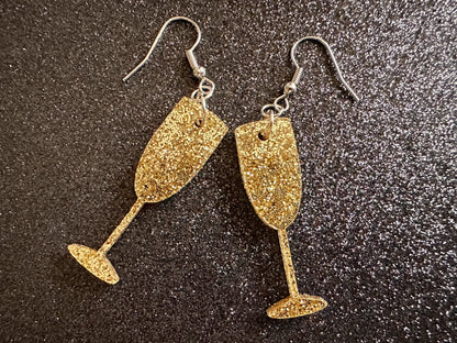 Champagne Earrings: Laser Cut Acrylic Champagne Glasses, NYE, Bling, New Year's Eve Party, Great Gatsby, Alcohol, Gifts for Her/Him/Them