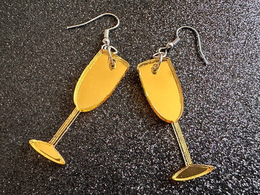 Champagne Earrings: Laser Cut Acrylic Champagne Glasses, NYE, Bling, New Year's Eve Party, Great Gatsby, Alcohol, Gifts for Her/Him/Them
