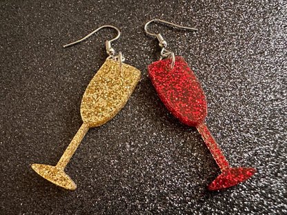 Champagne Earrings: Laser Cut Acrylic Champagne Glasses, NYE, Bling, New Year's Eve Party, Great Gatsby, Alcohol, Gifts for Her/Him/Them