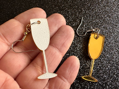 Champagne Earrings: Laser Cut Acrylic Champagne Glasses, NYE, Bling, New Year's Eve Party, Great Gatsby, Alcohol, Gifts for Her/Him/Them