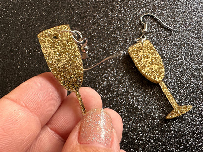 Champagne Earrings: Laser Cut Acrylic Champagne Glasses, NYE, Bling, New Year's Eve Party, Great Gatsby, Alcohol, Gifts for Her/Him/Them