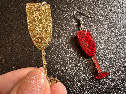 Champagne Earrings: Laser Cut Acrylic Champagne Glasses, NYE, Bling, New Year's Eve Party, Great Gatsby, Alcohol, Gifts for Her/Him/Them