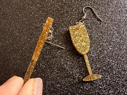 Champagne Earrings: Laser Cut Acrylic Champagne Glasses, NYE, Bling, New Year's Eve Party, Great Gatsby, Alcohol, Gifts for Her/Him/Them