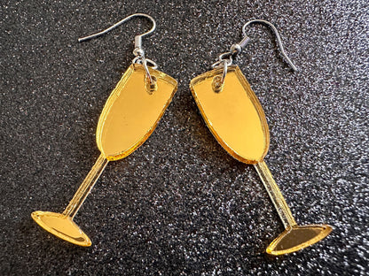 Champagne Earrings: Laser Cut Acrylic Champagne Glasses, NYE, Bling, New Year's Eve Party, Great Gatsby, Alcohol, Gifts for Her/Him/Them