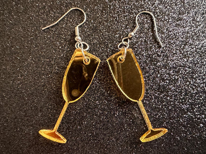 Champagne Earrings: Laser Cut Acrylic Champagne Glasses, NYE, Bling, New Year's Eve Party, Great Gatsby, Alcohol, Gifts for Her/Him/Them