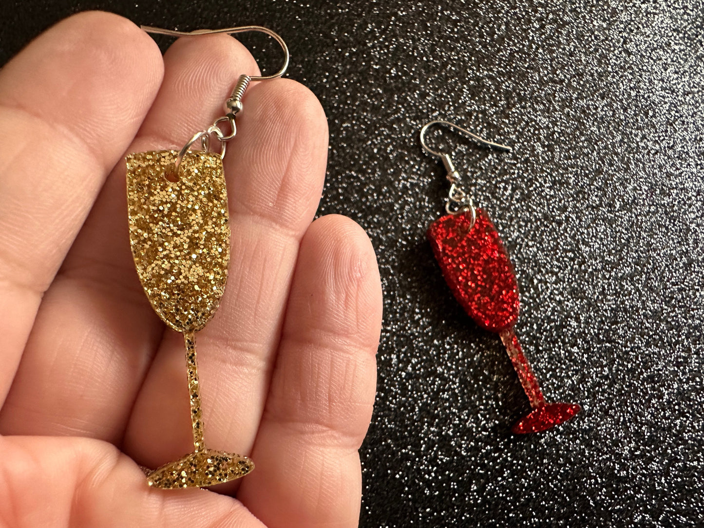 Champagne Earrings: Laser Cut Acrylic Champagne Glasses, NYE, Bling, New Year's Eve Party, Great Gatsby, Alcohol, Gifts for Her/Him/Them