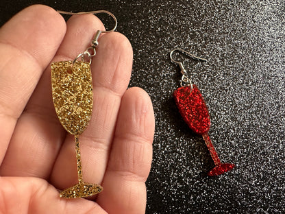 Champagne Earrings: Laser Cut Acrylic Champagne Glasses, NYE, Bling, New Year's Eve Party, Great Gatsby, Alcohol, Gifts for Her/Him/Them