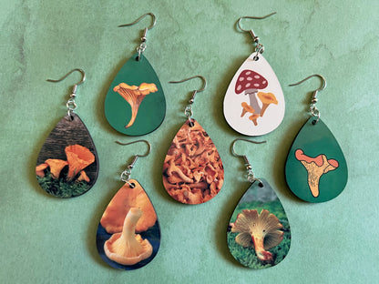 Chanterelle Mushroom Earrings: Mycology, Morel, Chanterelle, Bolete, Amanita Mushroom Earrings, Sublimated, Best Gifts for Her/Him/Them