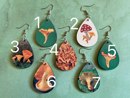 Chanterelle Mushroom Earrings: Mycology, Morel, Chanterelle, Bolete, Amanita Mushroom Earrings, Sublimated, Best Gifts for Her/Him/Them