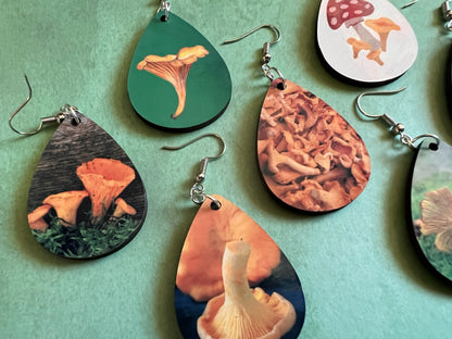 Chanterelle Mushroom Earrings: Mycology, Morel, Chanterelle, Bolete, Amanita Mushroom Earrings, Sublimated, Best Gifts for Her/Him/Them