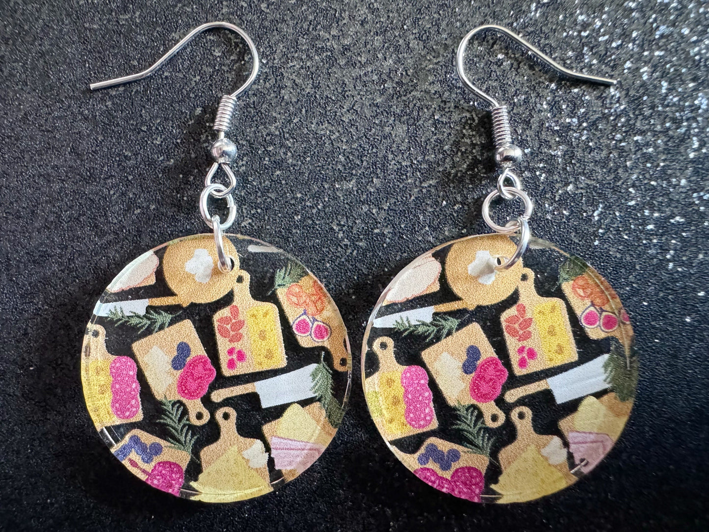 Charcuterie Earrings: Laser Cut Acrylic Cheese Boards, Dairy, Figs, Salami Slices, Nuts, Food, Party, Best Gifts for Her/Him/Them