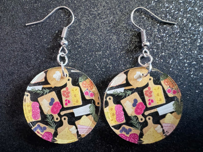 Charcuterie Earrings: Laser Cut Acrylic Cheese Boards, Dairy, Figs, Salami Slices, Nuts, Food, Party, Best Gifts for Her/Him/Them