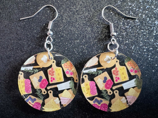 Charcuterie Earrings: Laser Cut Acrylic Cheese Boards, Dairy, Figs, Salami Slices, Nuts, Food, Party, Best Gifts for Her/Him/Them