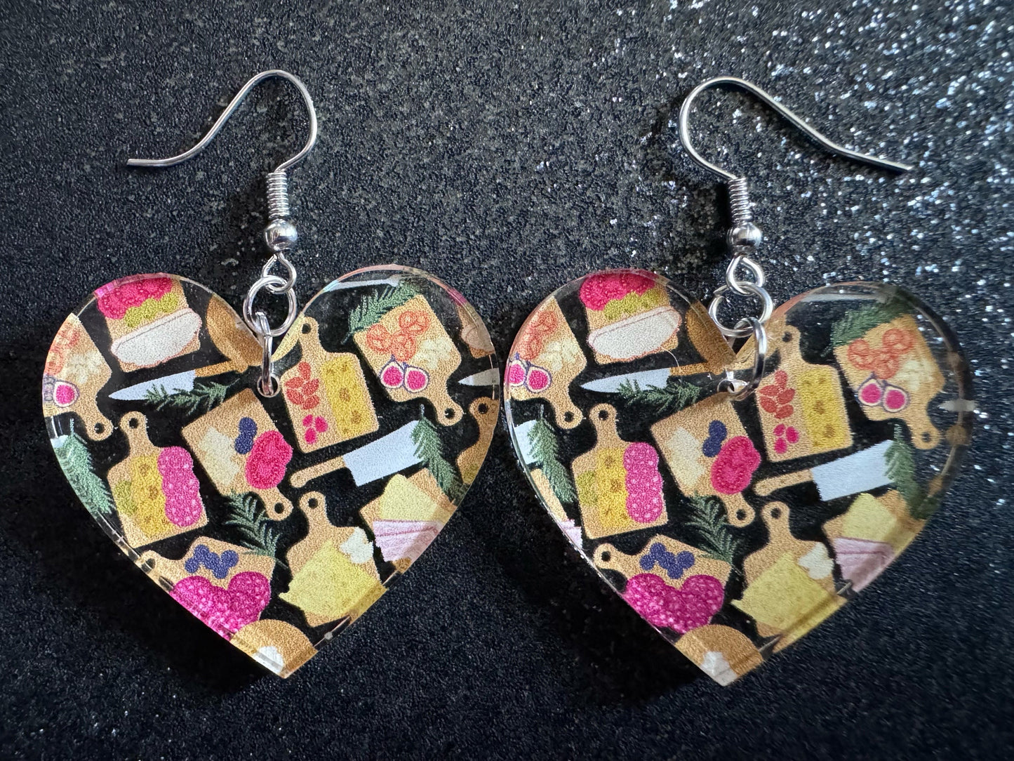 Charcuterie Earrings: Laser Cut Acrylic Cheese Boards, Dairy, Figs, Salami Slices, Nuts, Food, Party, Best Gifts for Her/Him/Them