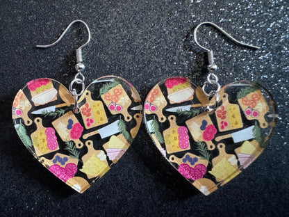 Charcuterie Earrings: Laser Cut Acrylic Cheese Boards, Dairy, Figs, Salami Slices, Nuts, Food, Party, Best Gifts for Her/Him/Them